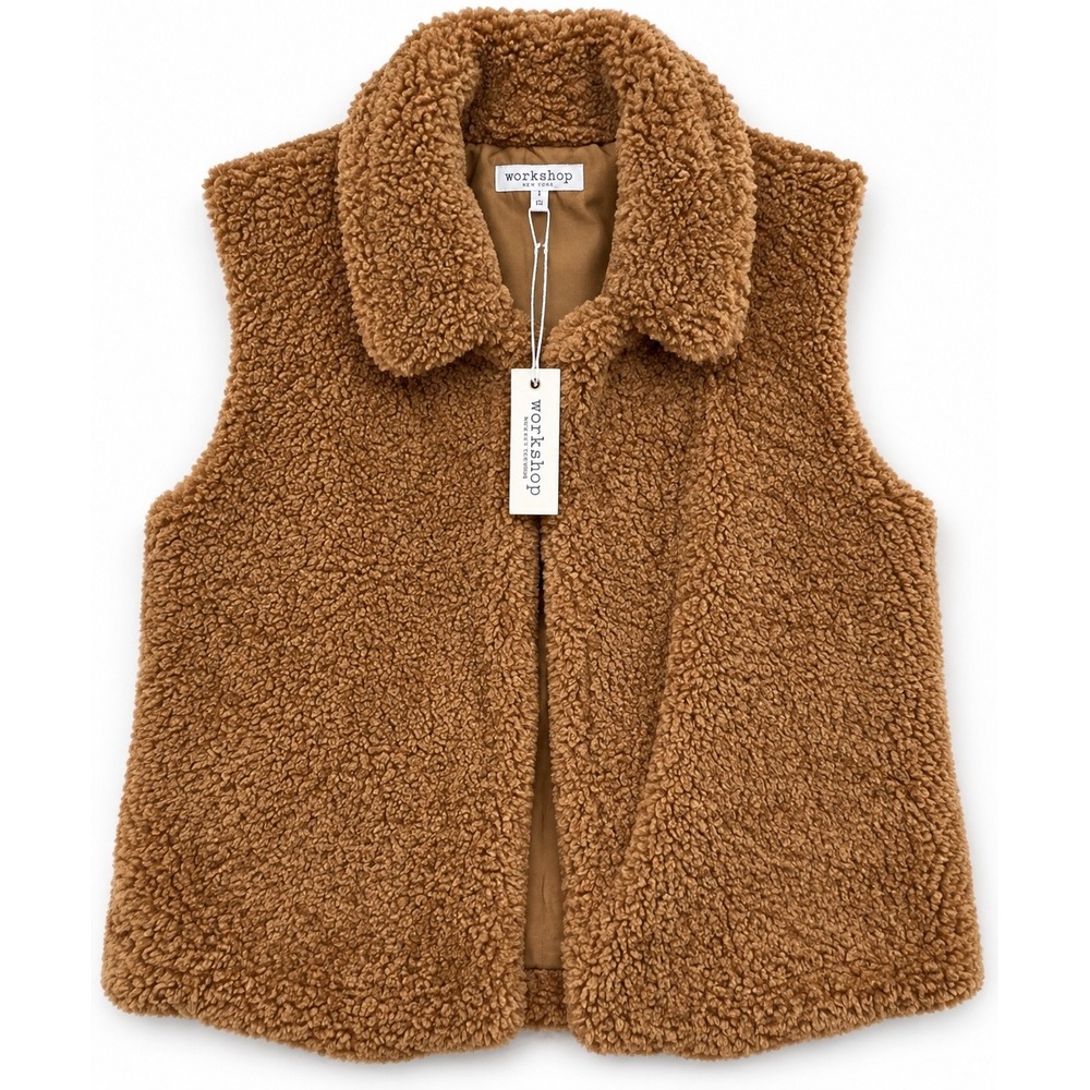 Workshop Republic Faux Fur Teddy Vest Caramel Brown XS Sherpa